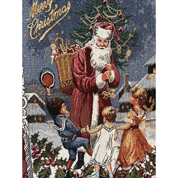 Hmk Woven Tapestry Throw Blanket Christmas Holiday Santa Victorian 42x50 Vintage - Picture 7 of 12